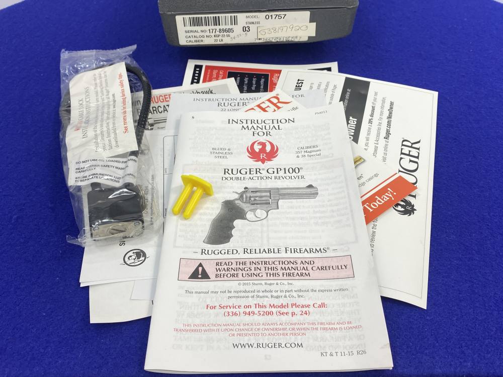 2016 Ruger GP100 10-Shot .22 LR Revolver 5.5" *GENUINE STAG INSERT GRIPS*-img-4