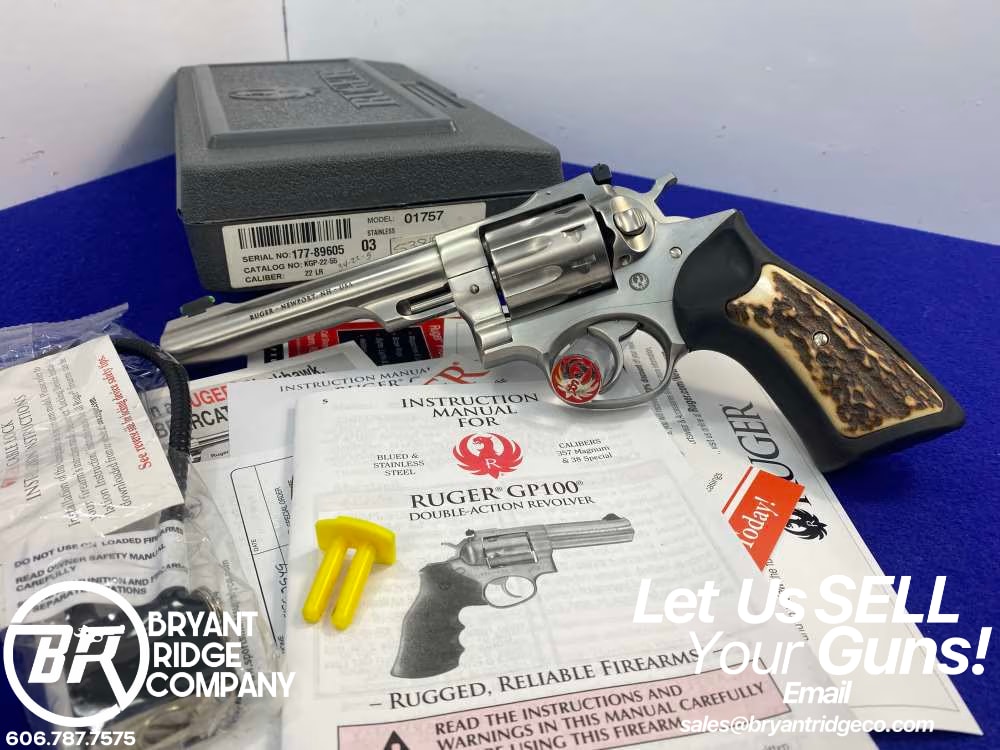 2016 Ruger GP100 10-Shot .22 LR Revolver 5.5" *GENUINE STAG INSERT GRIPS*-img-0