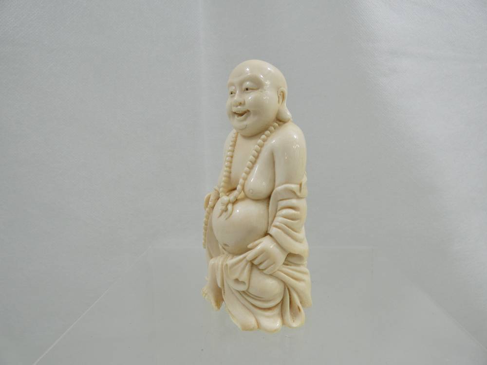 ANTIQUE OKIMONO HAND CARVED FIGURINE BUDDHA Chinese Oriental pre-ban ivory-img-2