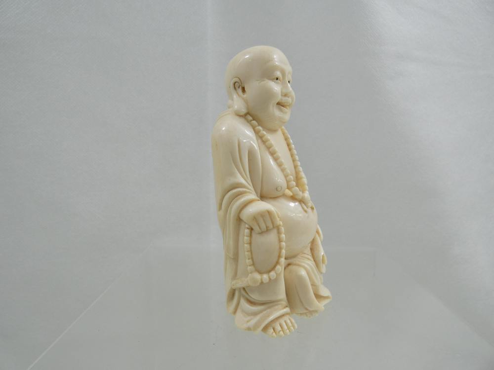 ANTIQUE OKIMONO HAND CARVED FIGURINE BUDDHA Chinese Oriental pre-ban ivory-img-1
