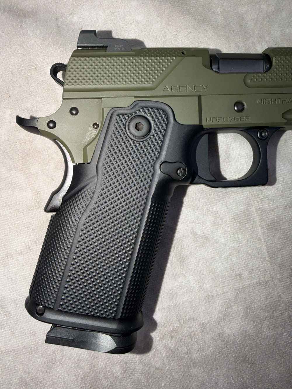 NEW! NIGHTHAWK CUSTOMS DOUBLE AGENT IOS 9MM PISTOL OD GREEN 16RD 4.25” -img-4