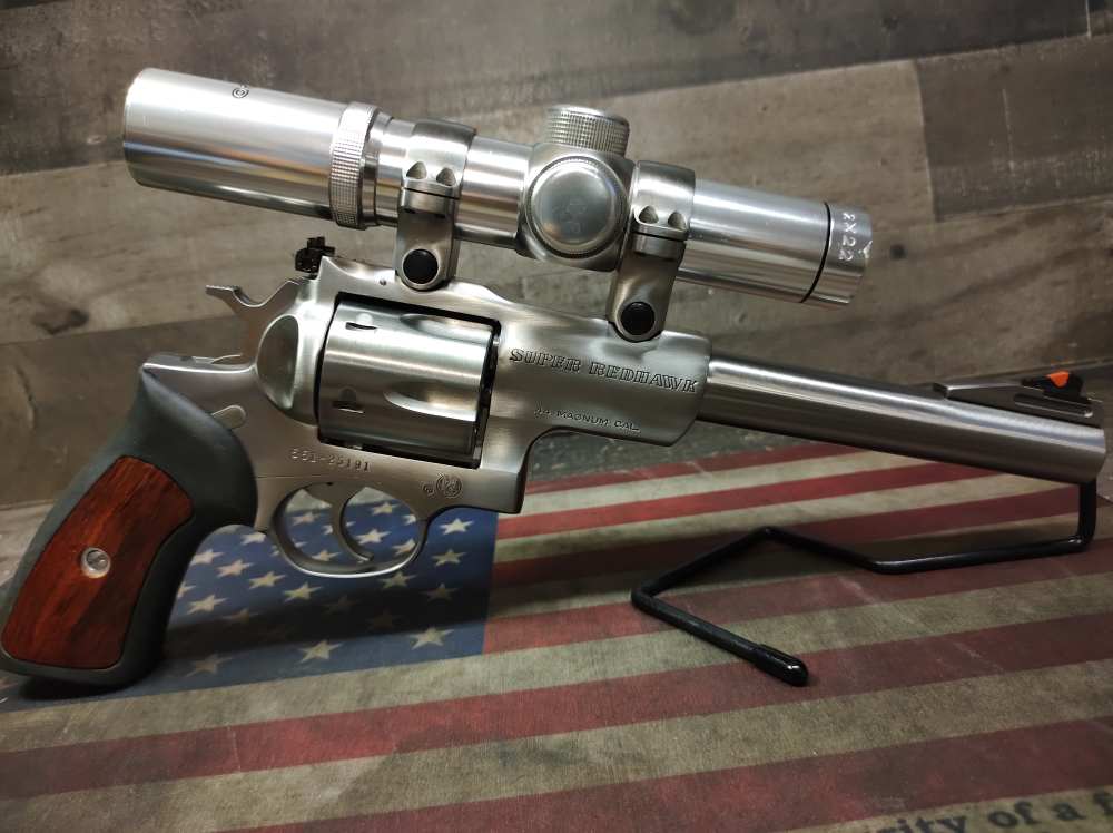 RUGER SUPER REDHAWK 44 MAG 7.5"Brl w/ Tasco 2x22 Pro-Class Scope Mfg1997 NR-img-0