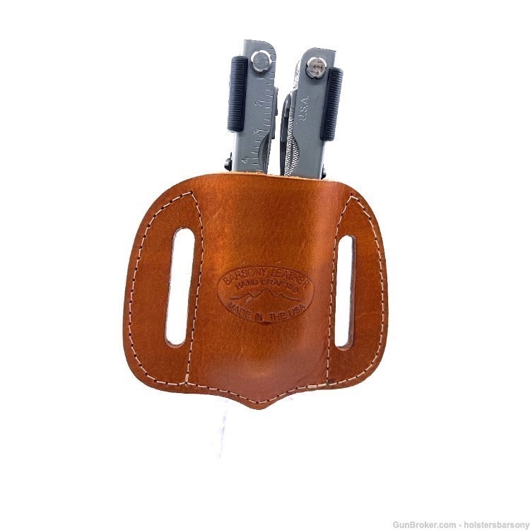 Barsony Saddle Tan Leather Multi-Tool Pancake Sheath-img-2