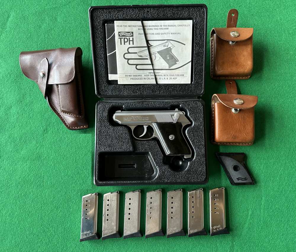 Walther TPH.25acp Case Manual Proof Sheet 6 mags leather Euro. holster+mag -img-0