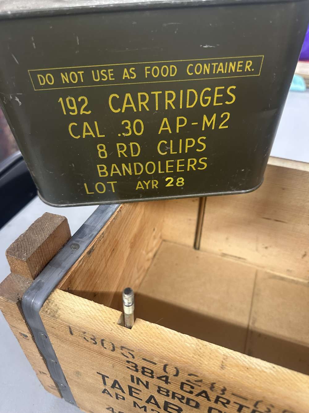 Complete crate 384 rounds of 30cal AP in 8 round bandoleers Spam cans-img-1