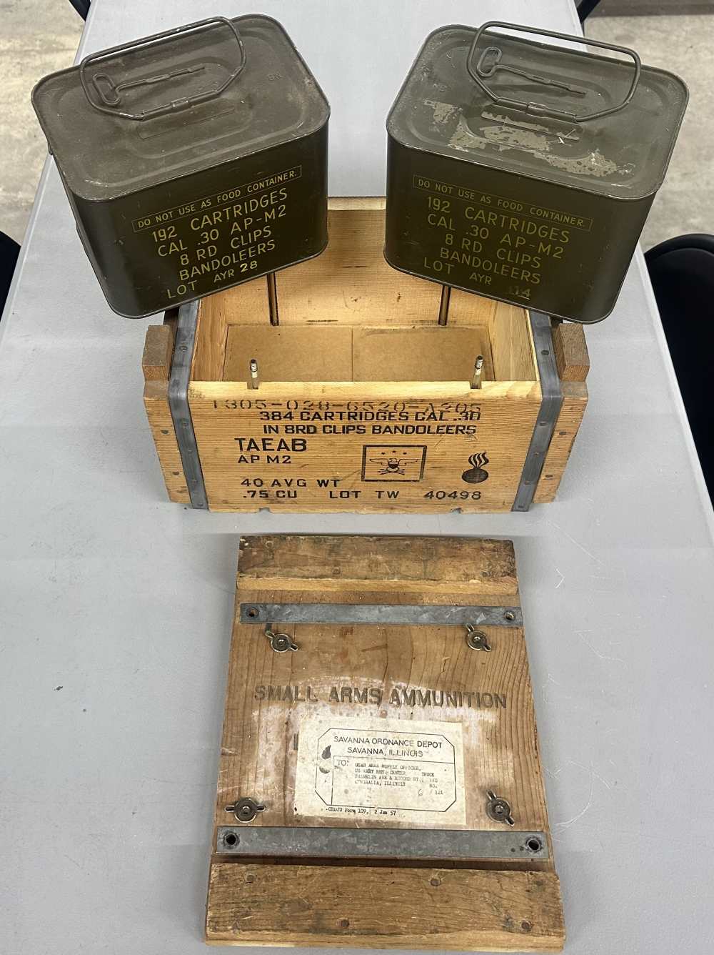 Complete crate 384 rounds of 30cal AP in 8 round bandoleers Spam cans-img-0