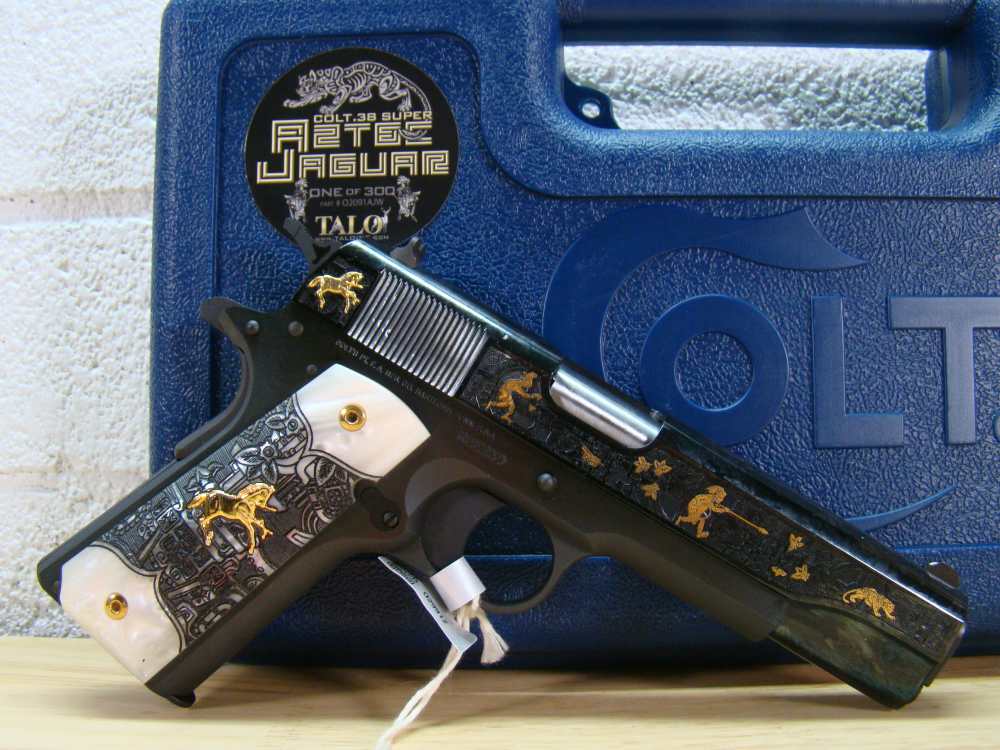 Colt Custom Shop 1911 TALO Aztec Jaguar Azul .38 Super 1 / 300 M1991A1 Gold-img-1