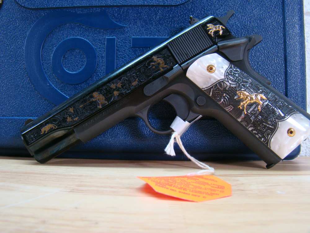 Colt Custom Shop 1911 TALO Aztec Jaguar Azul .38 Super 1 / 300 M1991A1 Gold-img-2