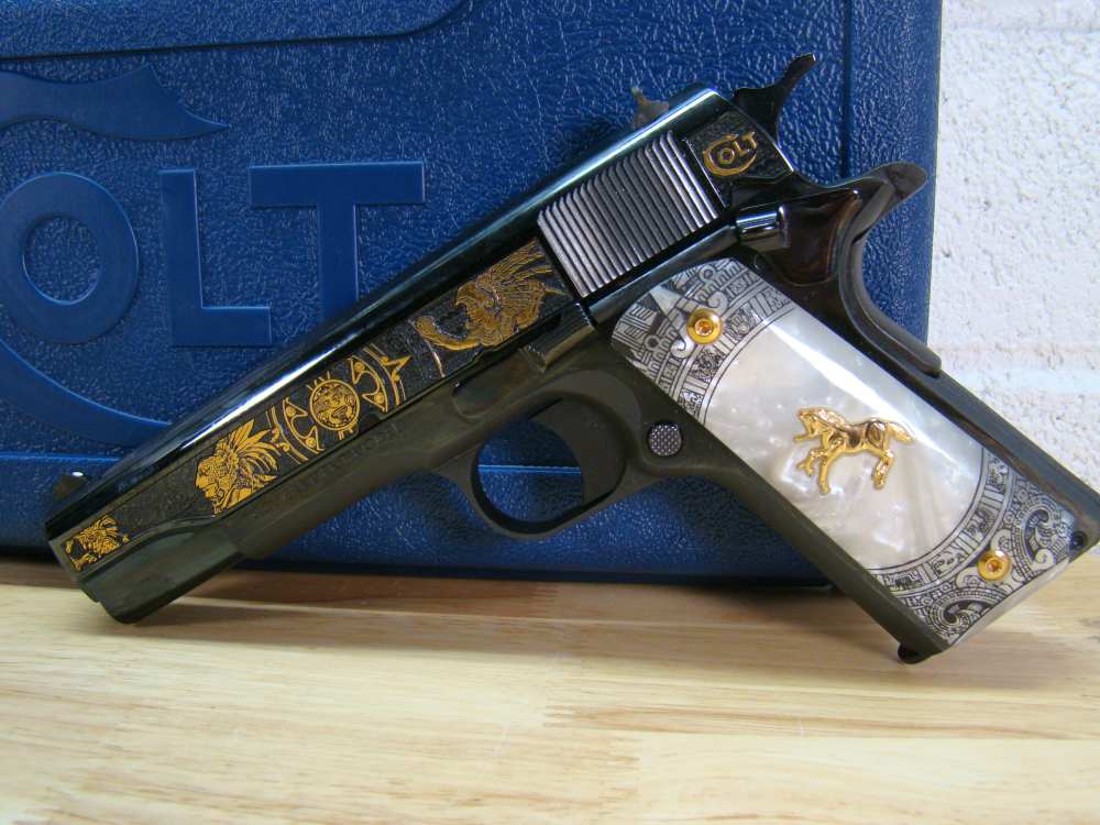 Colt Custom Shop 1911 TALO Aztec Jaguar Knight .38 Super 1/ 400 O2991 Gold-img-3