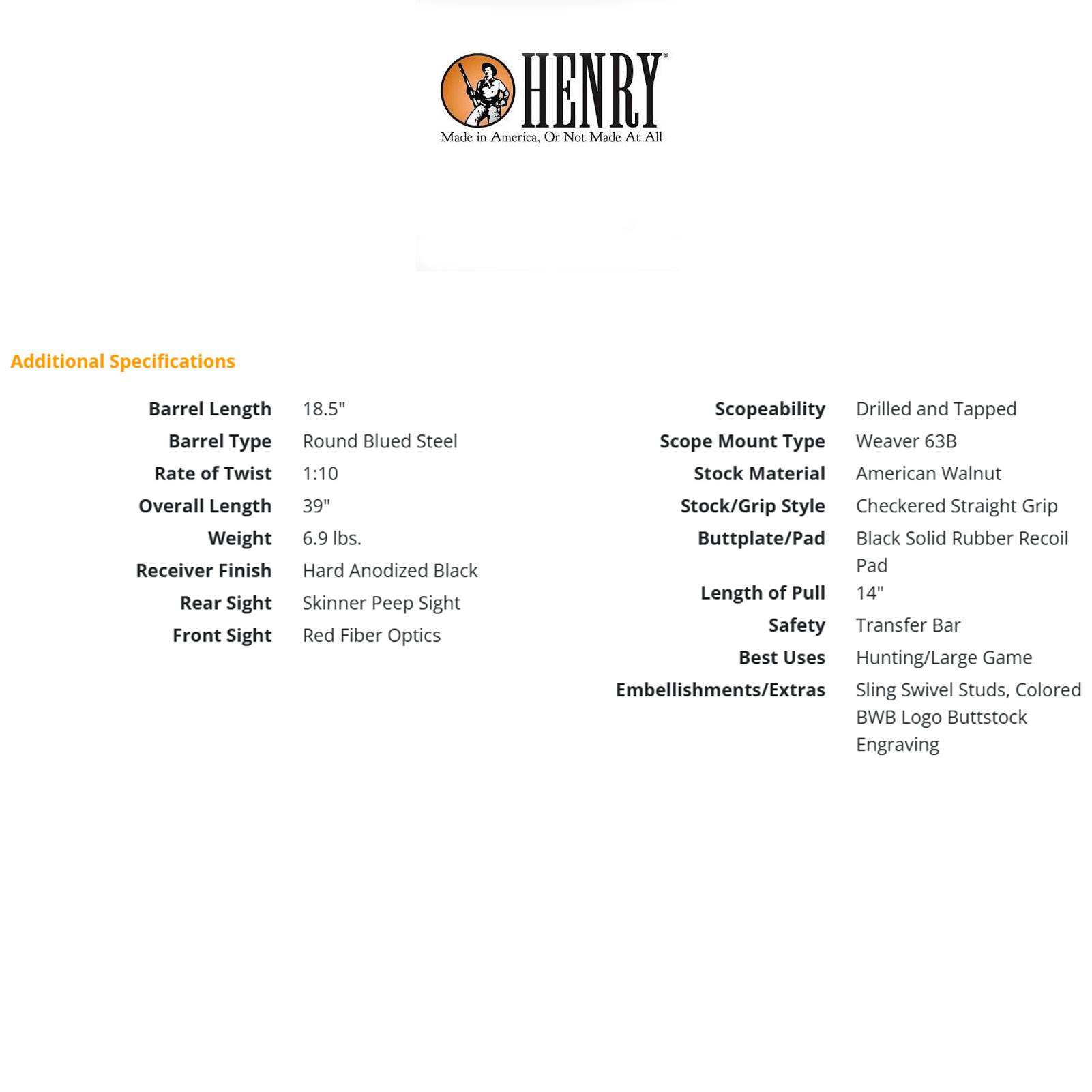 HENRY H14 Long Ranger Big Woods Carbine .308 Win 18.5in 4rd Lever Rifle-img-3