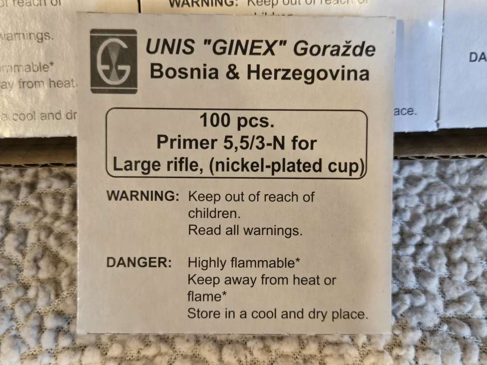 UNIS GINEX LARGE RIFLE PRIMERS 100RD BOX 5000RD CASE CCI (CASE)-img-2