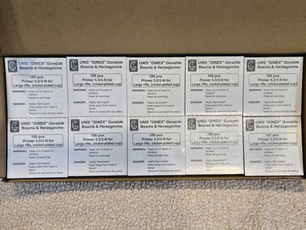 UNIS GINEX LARGE RIFLE PRIMERS 100RD BOX 5000RD CASE CCI (CASE)-img-0