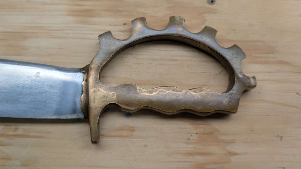 WWII Australian Cogwheel Knuckle Knife D-Guard Trench Bowie & Sheath-RARE-img-10