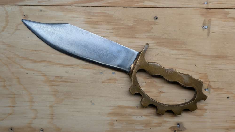 WWII Australian Cogwheel Knuckle Knife D-Guard Trench Bowie & Sheath-RARE-img-4