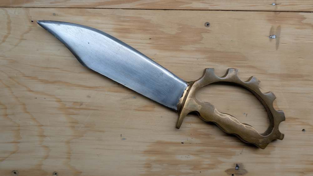 WWII Australian Cogwheel Knuckle Knife D-Guard Trench Bowie & Sheath-RARE-img-3