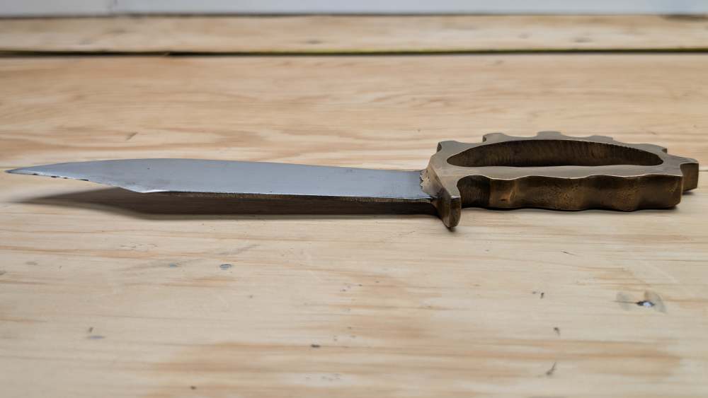 WWII Australian Cogwheel Knuckle Knife D-Guard Trench Bowie & Sheath-RARE-img-6