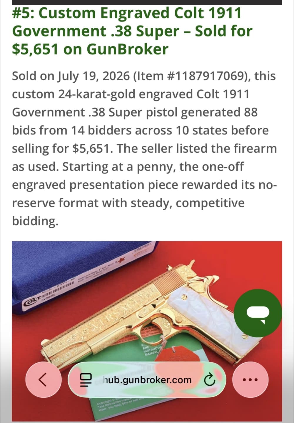 WOW FACTOR.  COLT  1911 SUPER 38 Versace.  24k gold plated NiB -img-1