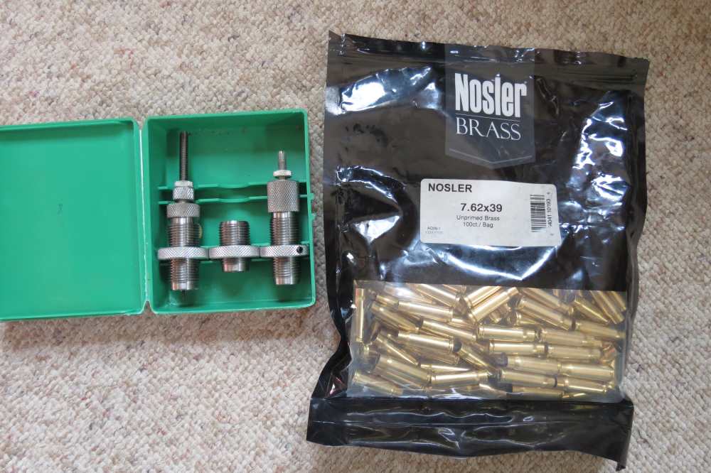 RCBS 7.62x39 dies and trim die with 100 pieces of new Nosler brass-img-0