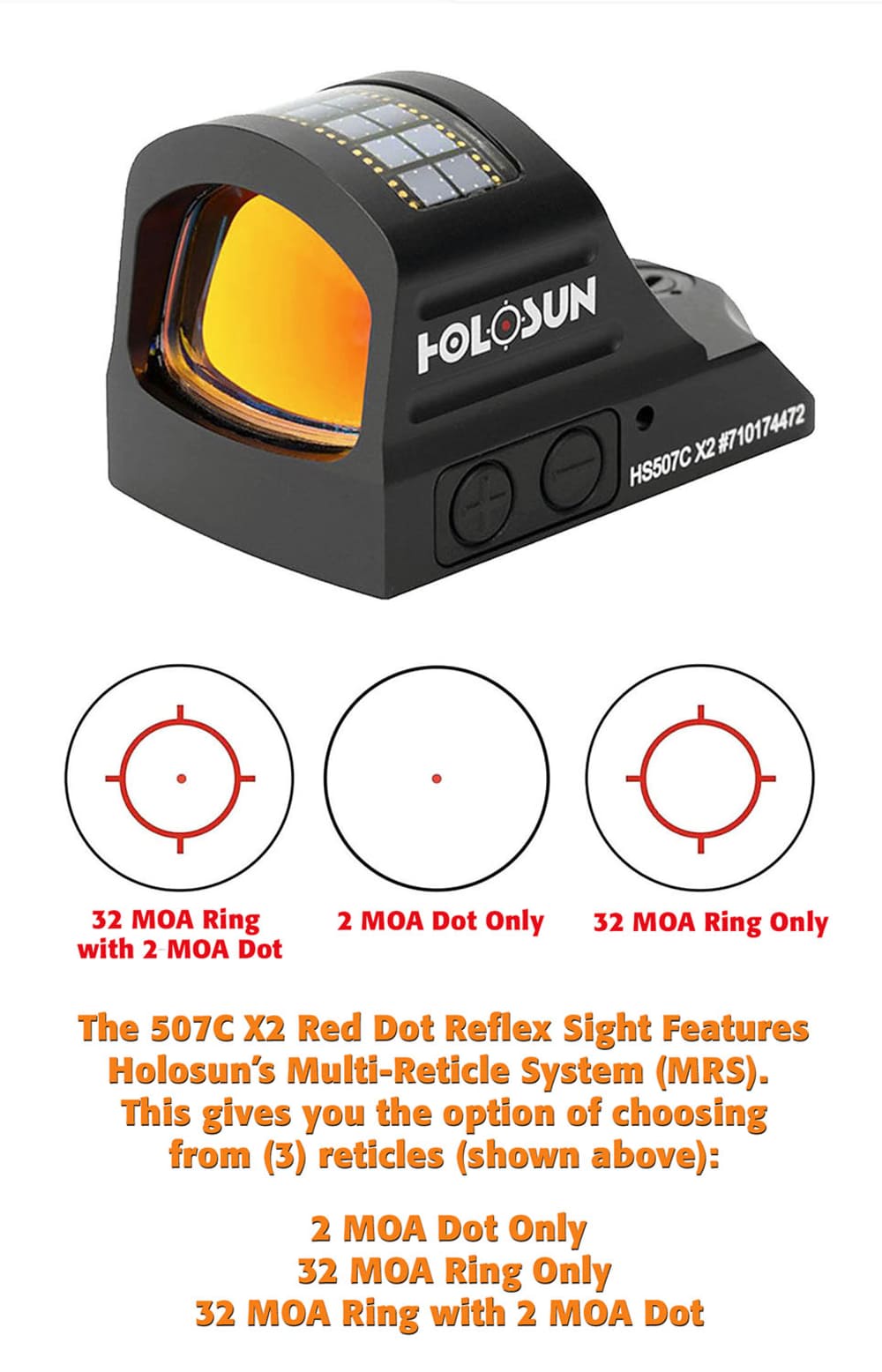 Holosun 507C X2 Red Dot Handgun Reflex Sight 2 MOA, 32 MOA RMR Footprint -img-0