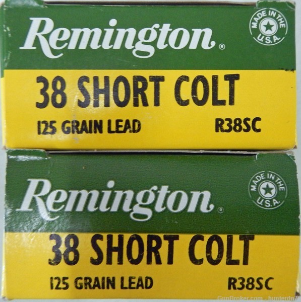 Remington 38 Short Colt. 125 gr. Lead Bullets. Rem # R38SC 100 rds.-img-0