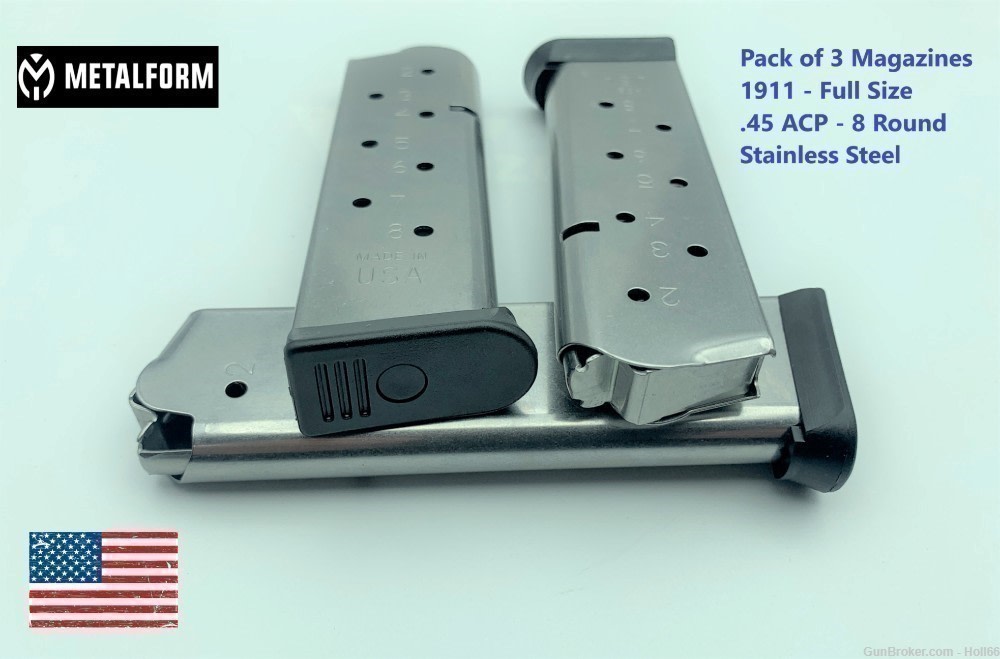 Pack of 3 1911 METALFORM 45.746 FULL-SIZE MAGAZINE .45 ACP AUTO 8 Round SS-img-6