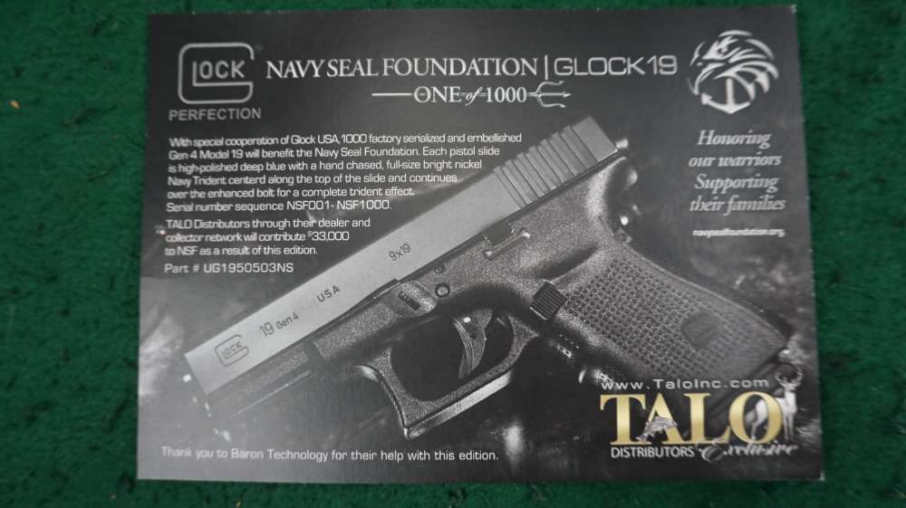 Unfired #37 of 1000 Talo / Glock 19 Gen4 Navy Seal Foundation 9mm 1¢ Start -img-22