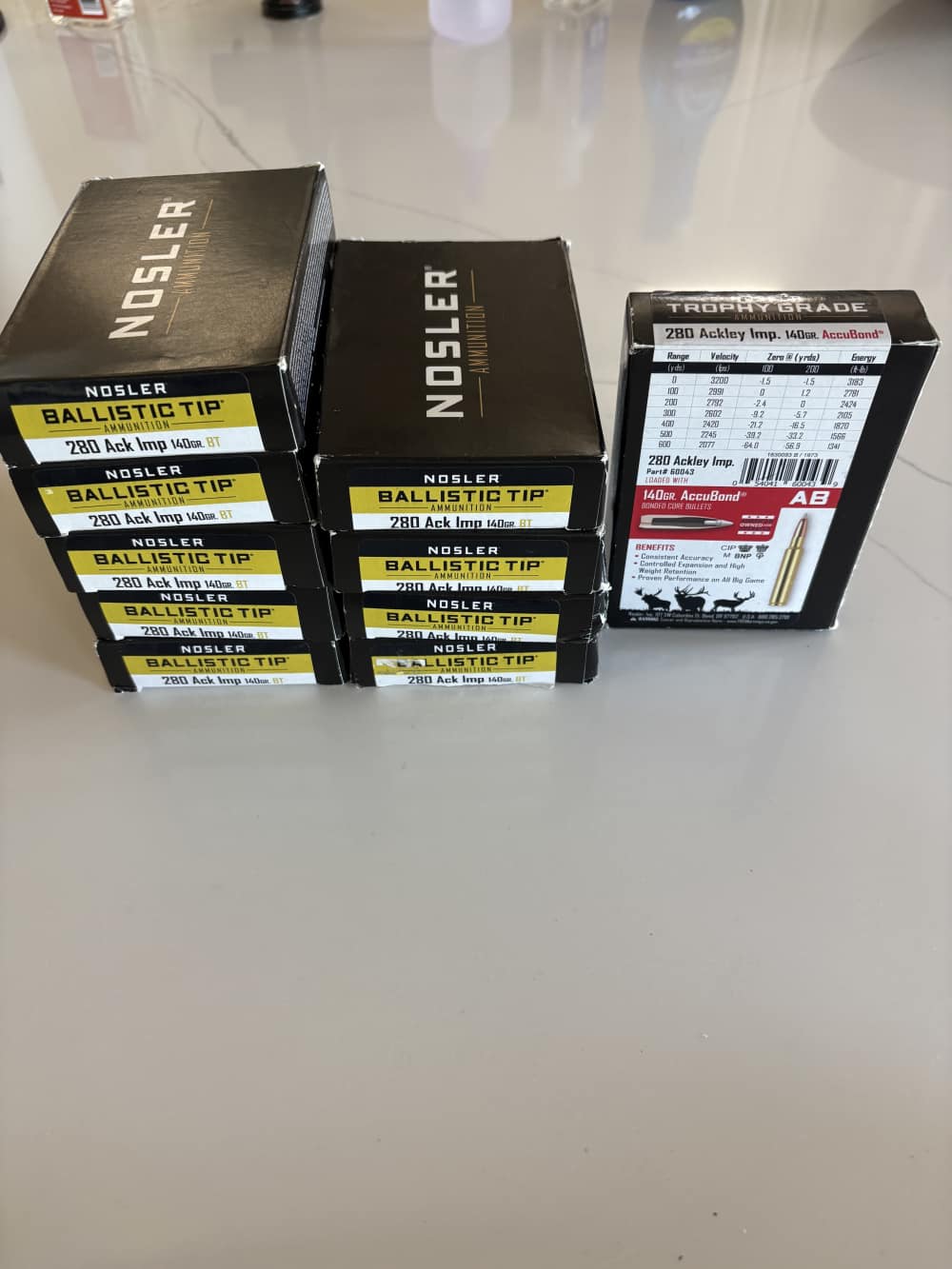 NOSLER 280 ACKLEY IMP 140 GRAIN Ballistic Tip (171) & Trophy AccuBond (20) -img-1