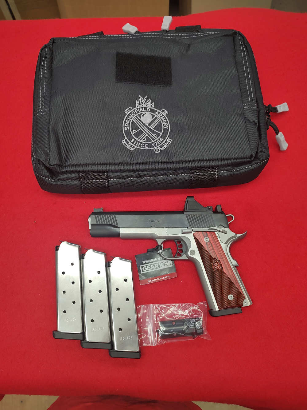 Springfield 1911 Ronin AOS Gear Pac 9mm Luger Pistol 4.25 Stainless/Blued-img-0
