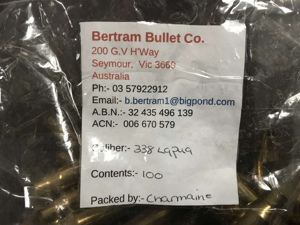 New unprimed Bertram Australia 338 Lapua brass 100 rounds -img-3