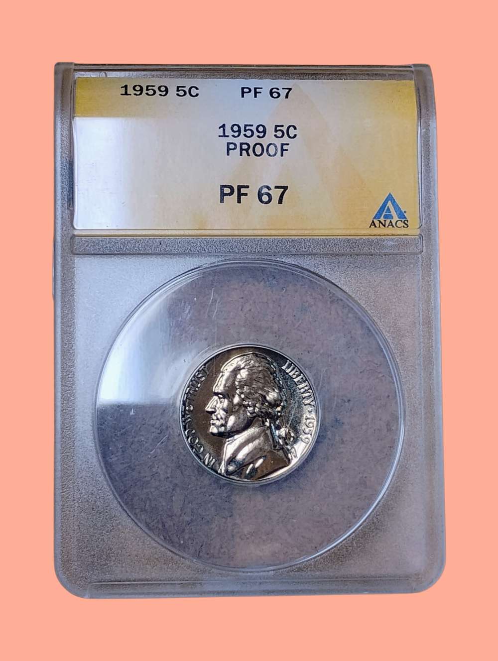 1959 Jefferson Nickel Proof - ANACS PF 67 - Beautiful Proof Strike!-img-0