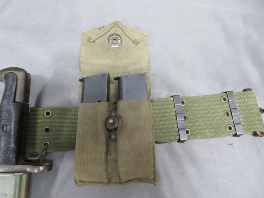 VIETNAM WAR US M1956 PISTOL BELT W/ COLT 1911 MAGAZINES & M1 GARAND BAYONET-img-3