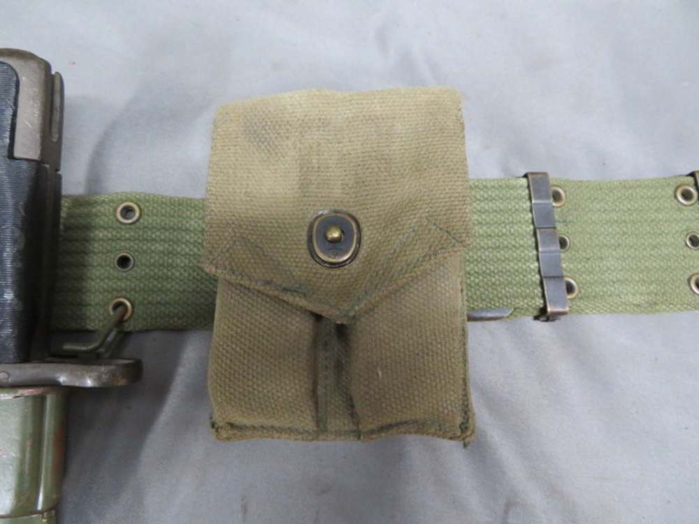 VIETNAM WAR US M1956 PISTOL BELT W/ COLT 1911 MAGAZINES & M1 GARAND BAYONET-img-2