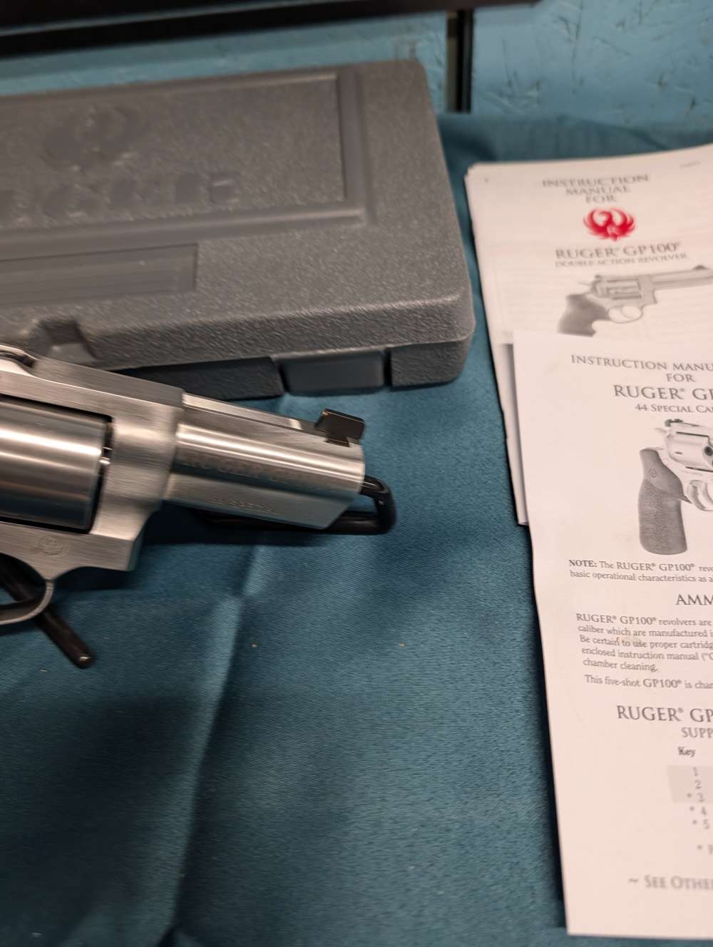 Ruger GP100 01767 44 Special SA/DA Stainless 3" revolver wood grips! Box-img-6