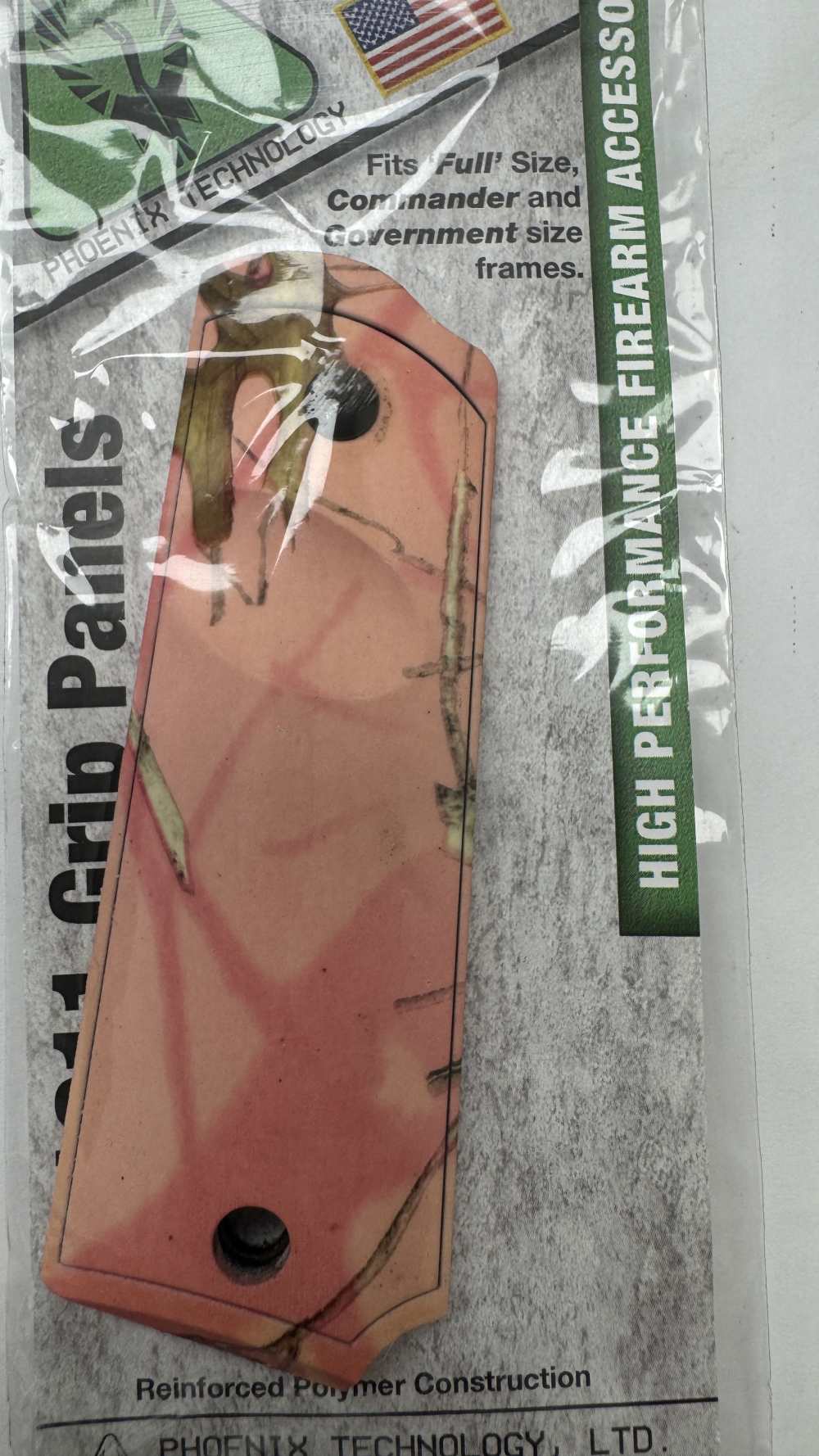 	1911 GRIP PANELS, FITS FULL SIZE FRAME, MADE IN USA, TRUE TIMBER PINK-img-1