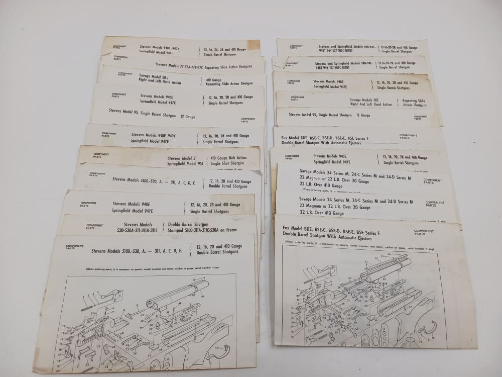Lot of Savage Stevens Factory Component Parts Sheets (mostly shotguns)-img-2