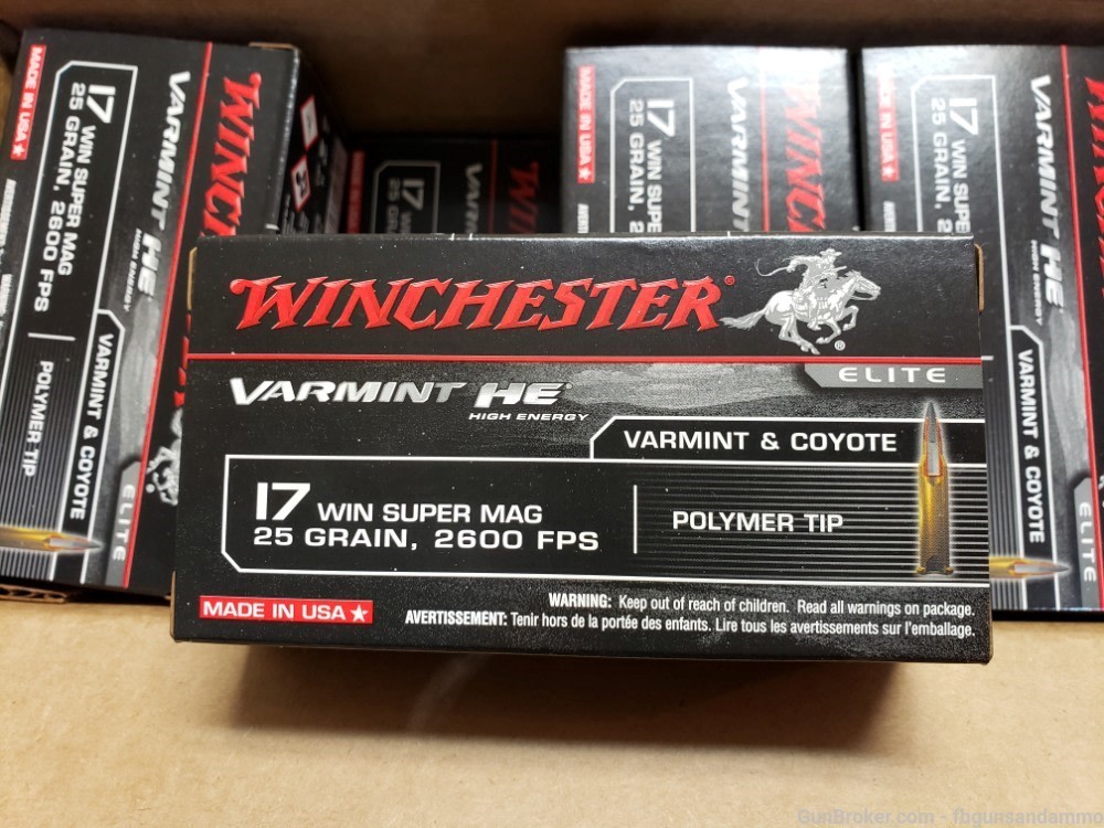 NEW 500 ROUNDS WINCHESTER VARMINT HE 17 WIN SUPER MAG MAGNUM 25 ELITE BMAG-img-0