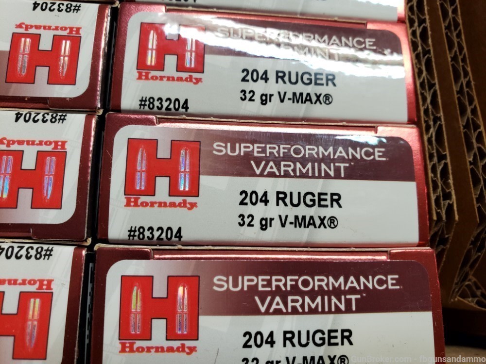 NEW 200 ROUNDS HORNADY SUPERFORMANCE VARMINT 204 RUGER 32 GRAIN V-MAX .204-img-1