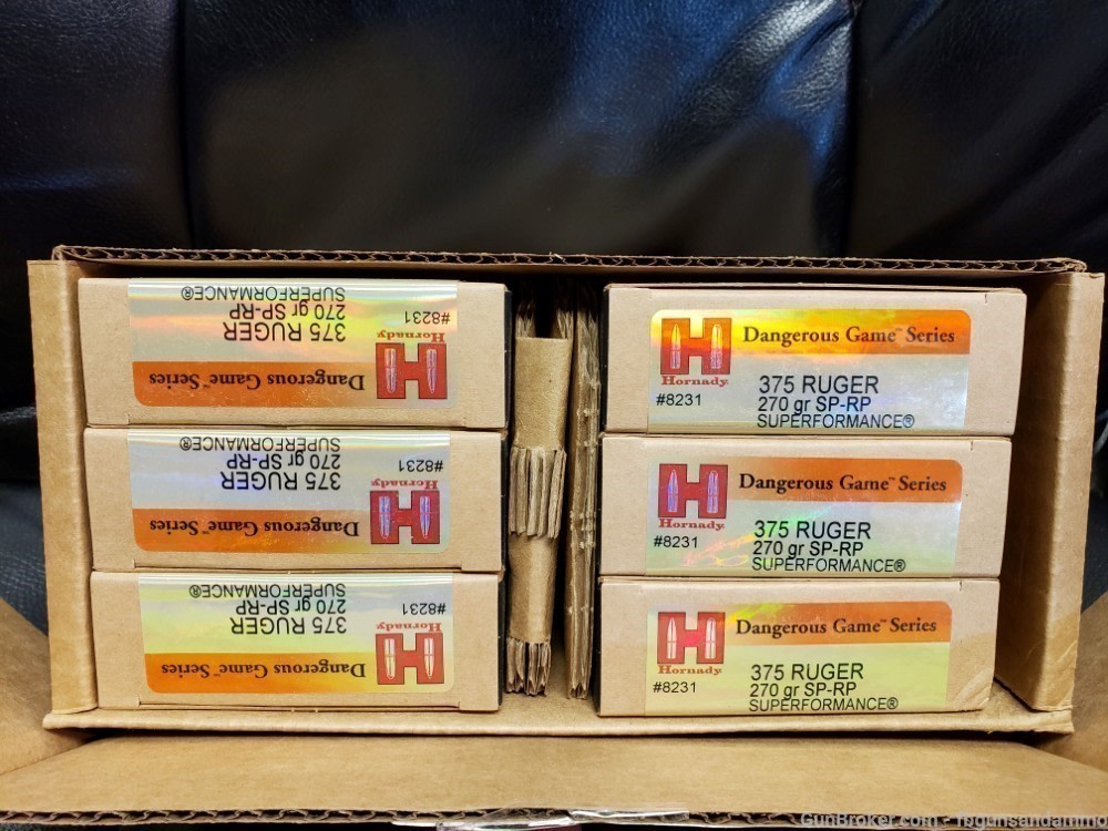 120 ROUNDS NEW HORNADY SUPERFORMANCE DANGEROUS GAME 375 RUGER 270 SP RP-img-0