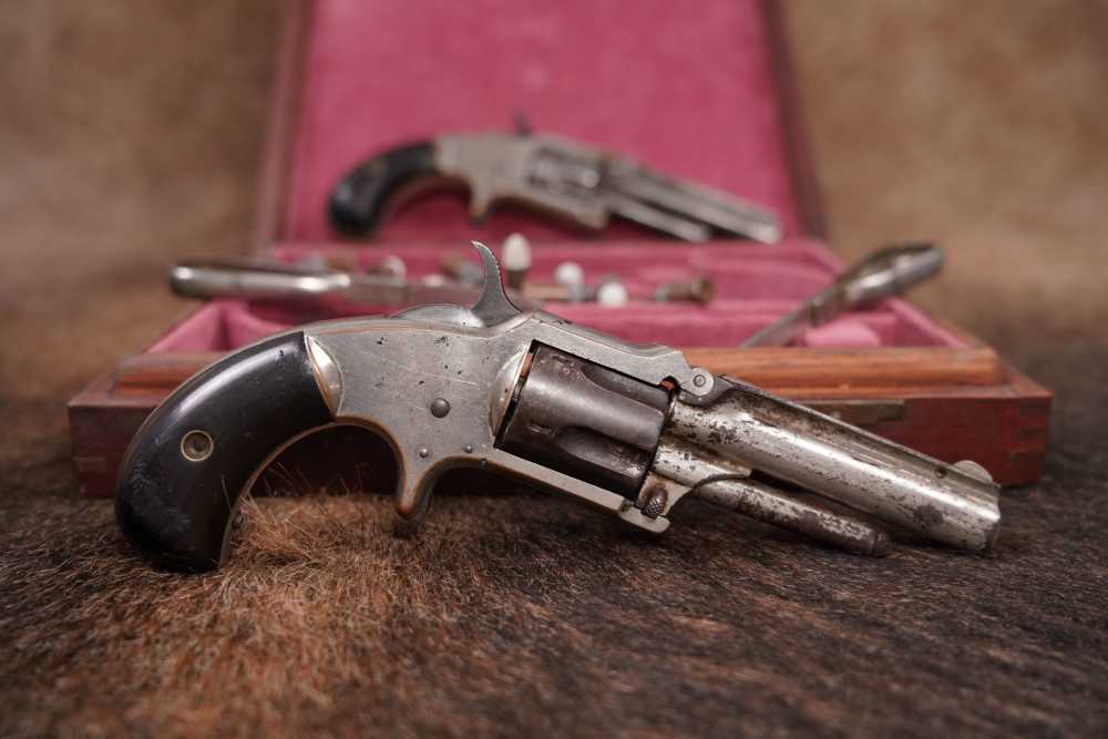 J.M. Marlin XXX Standard 1872 .30 RF Long SA Revolver Antique Cased Pair-img-1