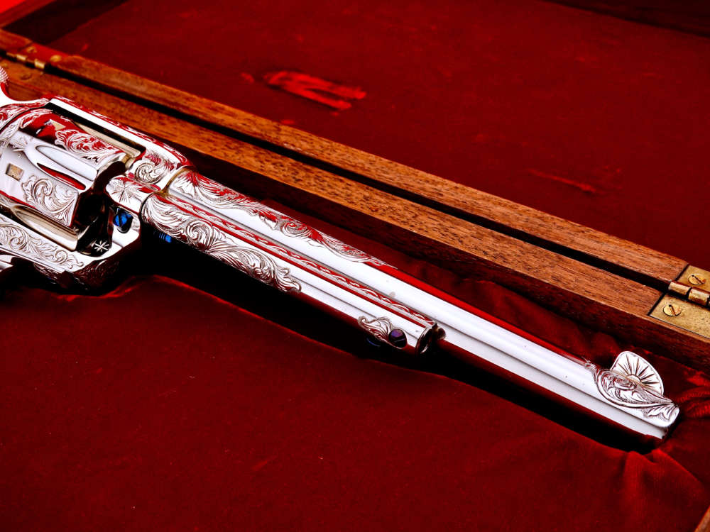 MASTER ENGRAVED Colt SAA .44-40 Winchester 7.5” Sterling Silver w/ IVORY-img-6