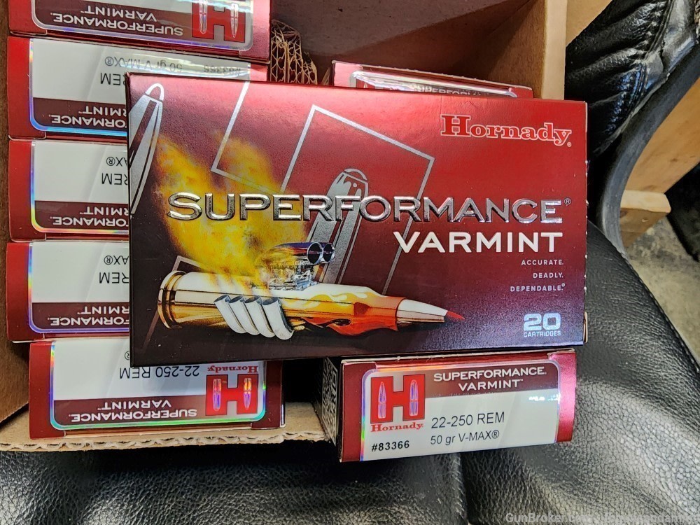 NEW 200 ROUNDS HORNADY SUPERFORMANCE VARMINT 22-250 REM 50 GR V-MAX 83366 V-img-2