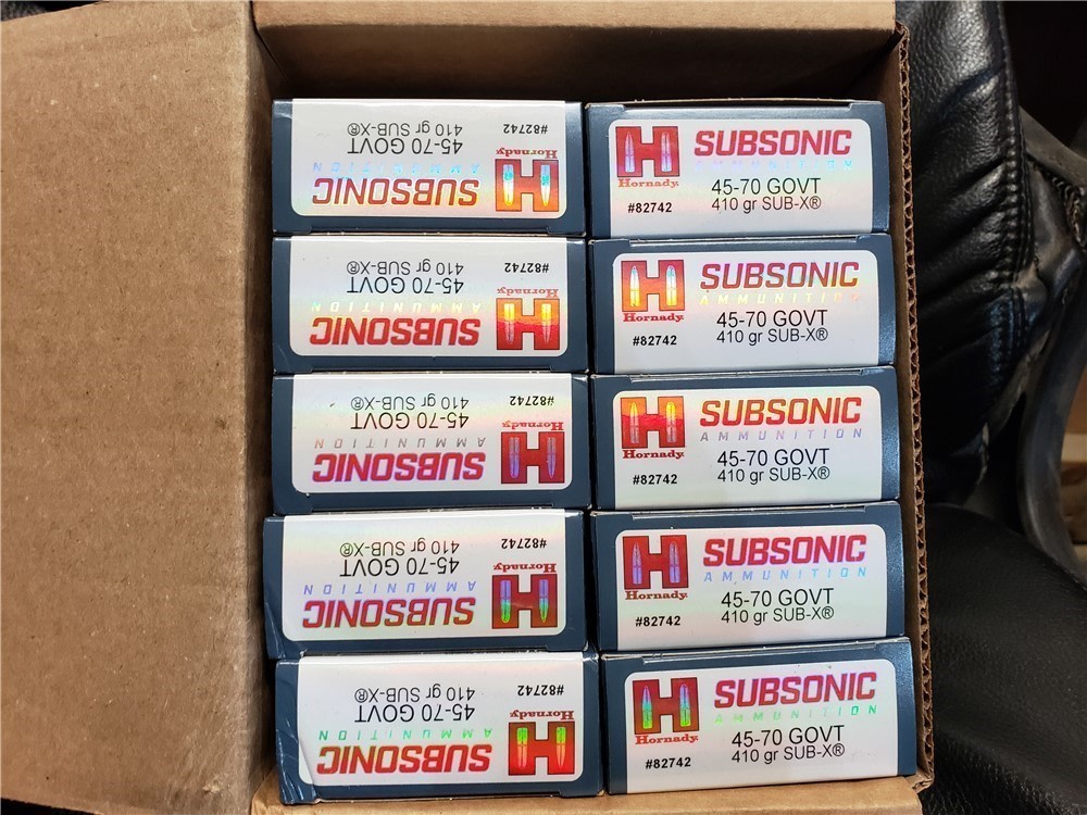 NEW 200 ROUNDS HORNADY SUBSONIC .45-70 GOVT 410 GR SUB-X X 70 45 82742-img-0