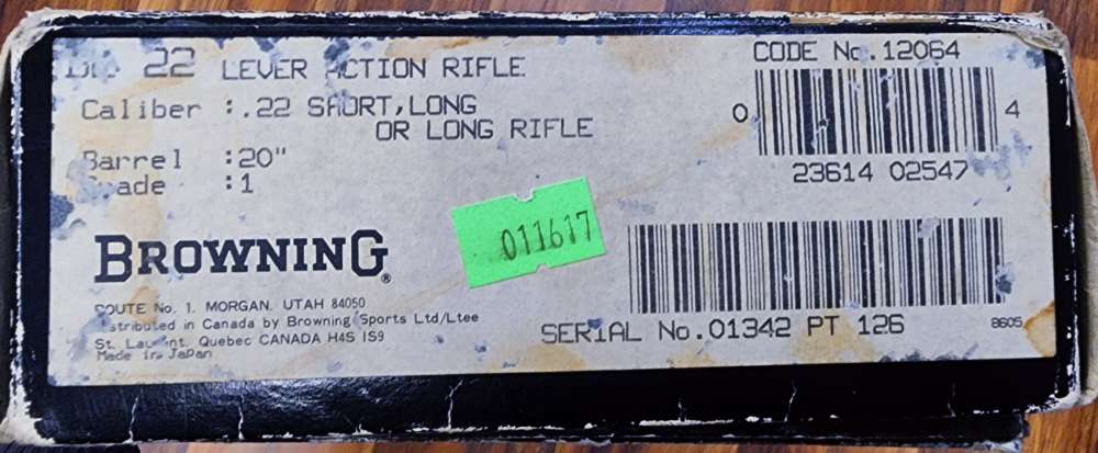1986 BROWNING BL-22 GRADE I .22 S/L/LR 20" LEVER-ACTION - IN ORIGINAL BOX-img-12