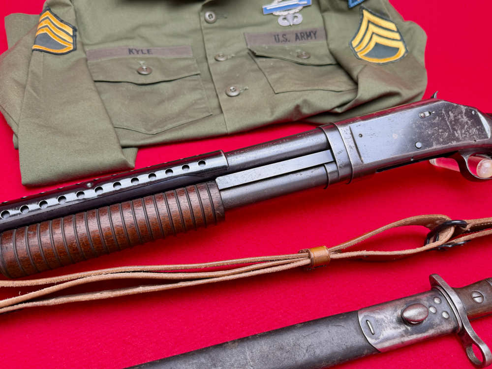 U.S. MARKED - WW2 1943 WINCHESTER MODEL 1897 TRENCH GUN 12 GA w/ BAYONET-img-3