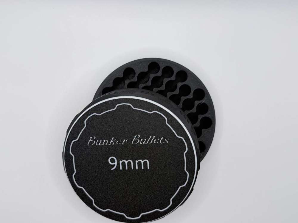 Bunker Bullets 9mm Ammo Storage Box - 55 Round 3D Printed Tray with Lid-img-2