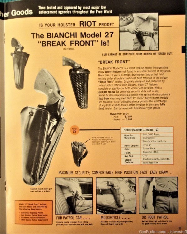 Bianchi RIOT PROOF Break Front L/H Leather Duty Holster Smith Wesson 6" K -img-9