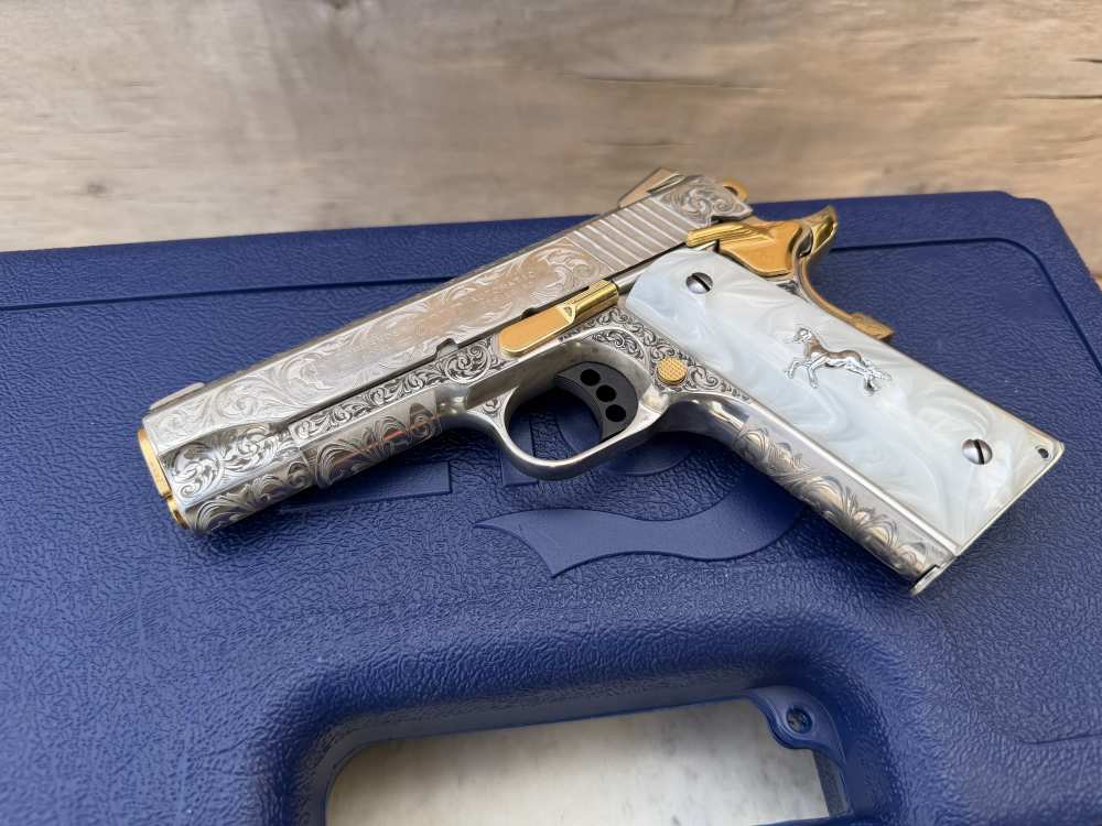 Colt Combat Commander 38 super Icy Bright Nickel ENGRAVED & 24k Gold -img-3