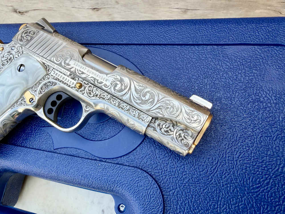 Colt Combat Commander 38 super Icy Bright Nickel ENGRAVED & 24k Gold -img-7