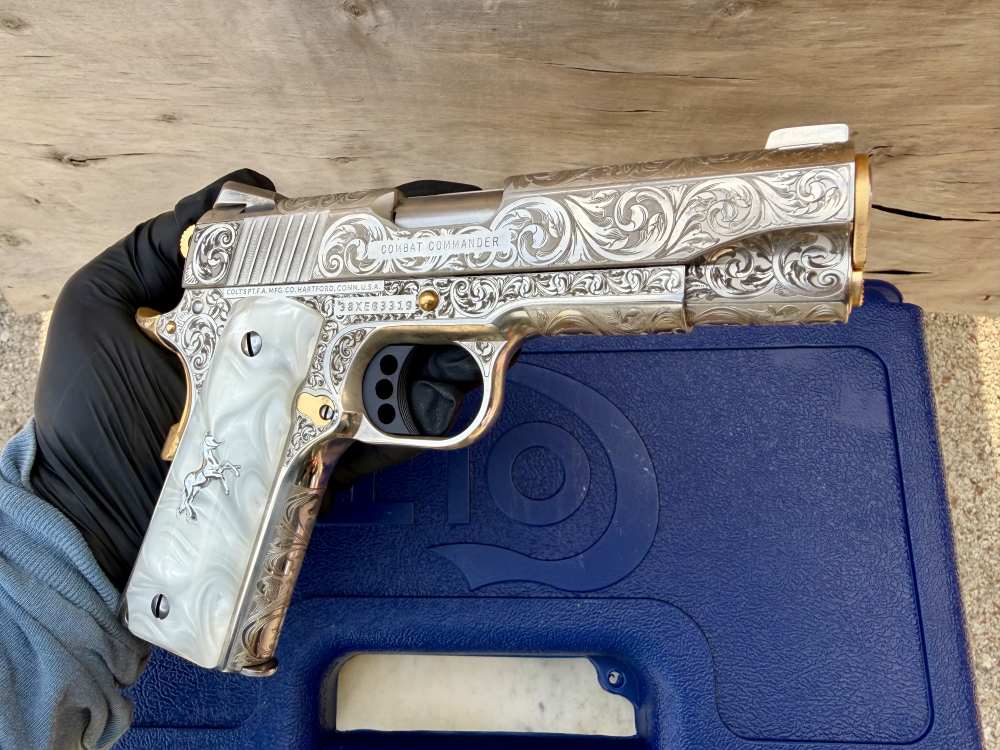 Colt Combat Commander 38 super Icy Bright Nickel ENGRAVED & 24k Gold -img-15