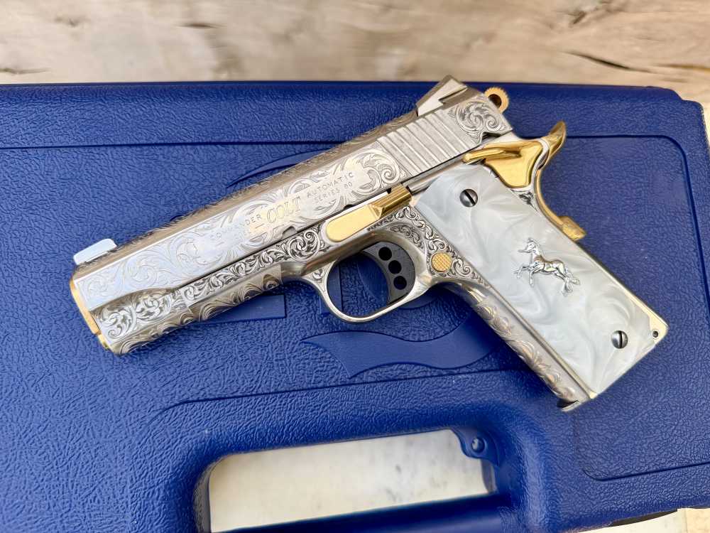 Colt Combat Commander 38 super Icy Bright Nickel ENGRAVED & 24k Gold -img-0